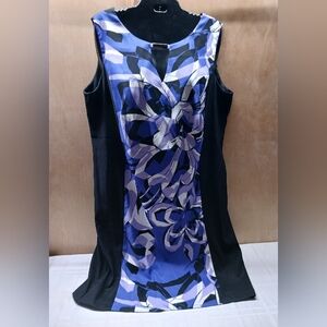 Dressbarn Sleeveless Dress Size 16/Stretch, black,purples/ 3/4 zip